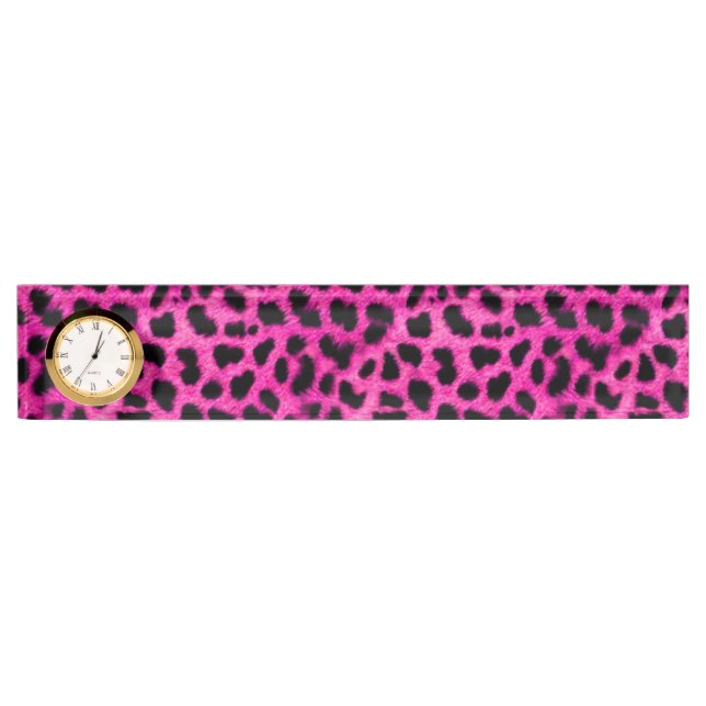 Desk Nameplate with Clock/Leopard Print (Front)