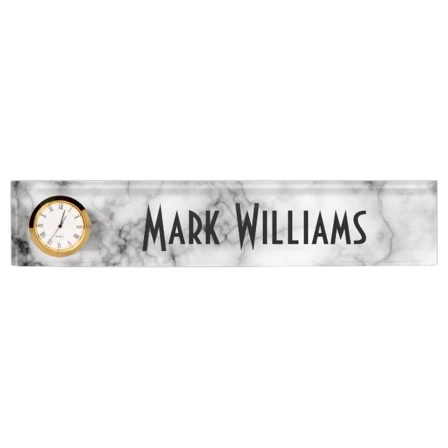 Desk Nameplate with Clock/Marble (Front)