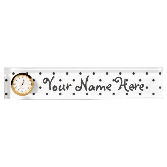 Desk Nameplate with Clock/White with Black Dots (Front)