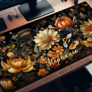 Desk Pad, Bumble Bees And Wildflowers Personalised Mat