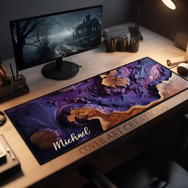 Desk Pad, Burl Wood And Purple Resin,  Mat (Creator Uploaded)