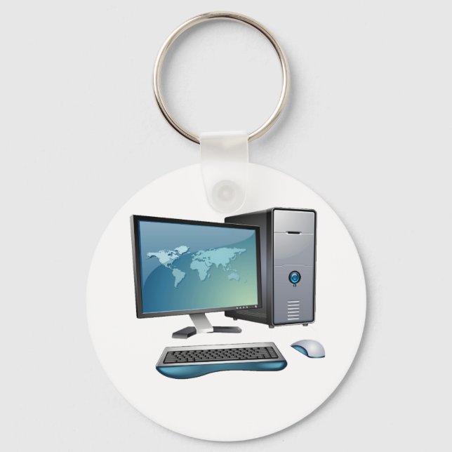 Desktop Computer with Monitor, Keyboard and Mouse Key Ring (Front)