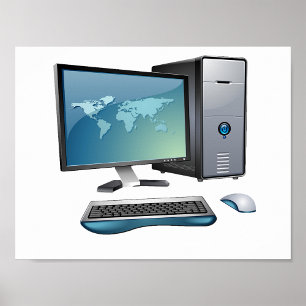 Desktop Computer with Monitor, Keyboard and Mouse Poster