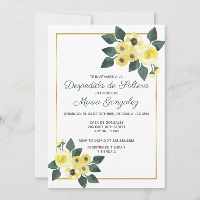 Despedida de Soltera Flores Amarilla Bridal Shower Invitation (Front)