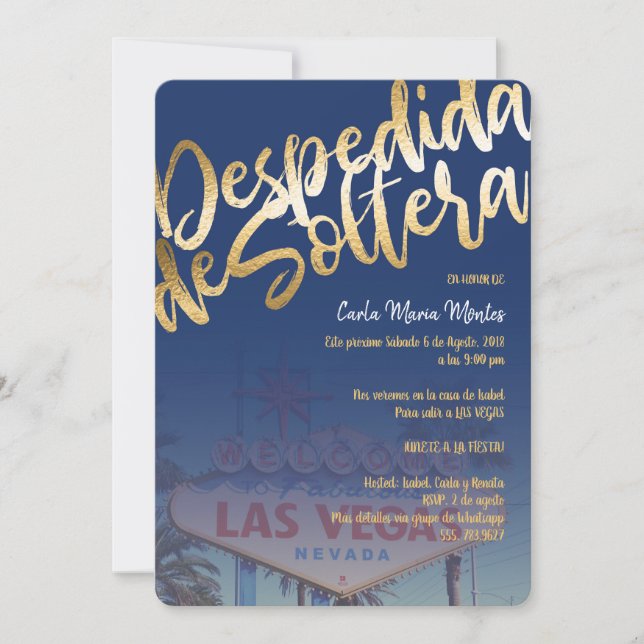 Despedida de Soltera Invitation Las Vegas FauxGold (Front)