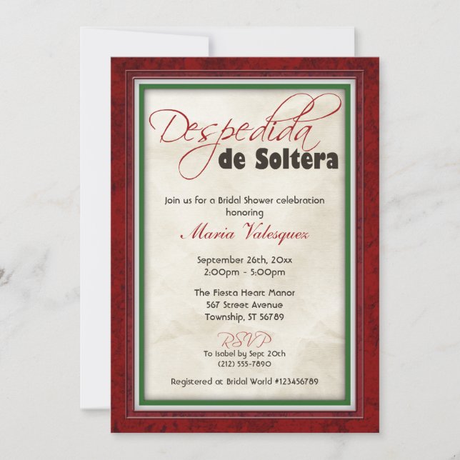 Despedida de Soltera Mexican Theme Bridal Shower Invitation (Front)