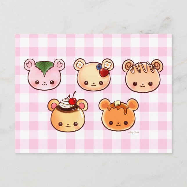 Dessert Bears Pudding Cinnamon Pancake Crepe Mochi Postcard (Front)