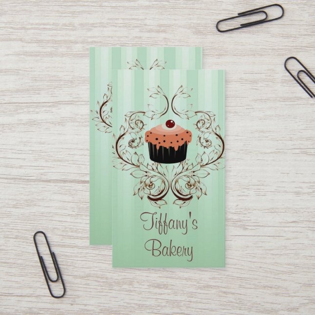 Dessert Cafe catering Vintage Cupcake Bakery Business Card (Front/Back In Situ)