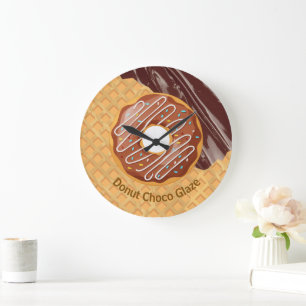 Dessert,Doughnut Choco Glaze, Chocolate Melted Large Clock