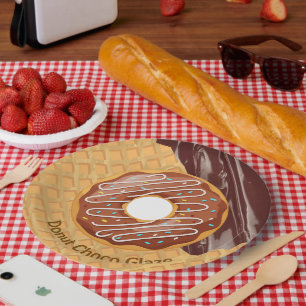 Dessert,Doughnut Choco Glaze, Chocolate Melted  Paper Plate
