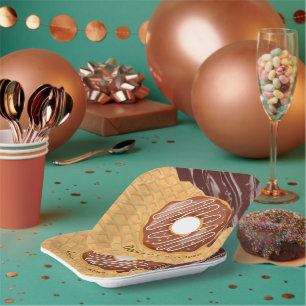 Dessert,Doughnut Choco Glaze, Chocolate Melted  Paper Plate