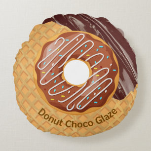 Dessert,Doughnut Choco Glaze, Chocolate Melted Round Cushion