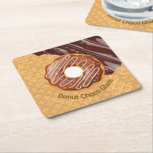 Dessert,Doughnut Choco Glaze, Chocolate Melted Square Paper Coaster
