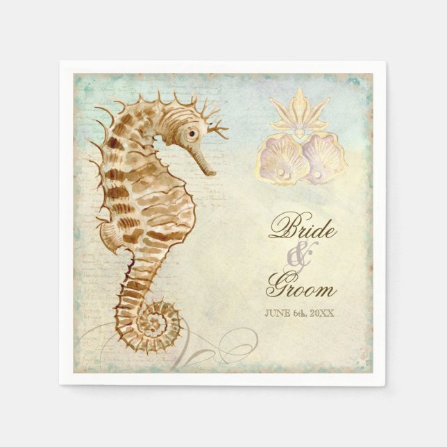 Dessert Reception Napkins Sea Horse Coastal Beach (Front)