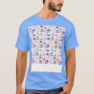 Dessert Seamless Pattern Patisserie Kawaii Cute Fr T-Shirt