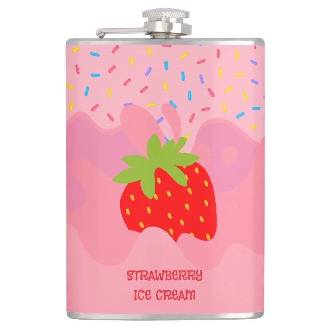Dessert, Strawberry Ice Cream, Rainbow Sprinkle Hip Flask (Front)