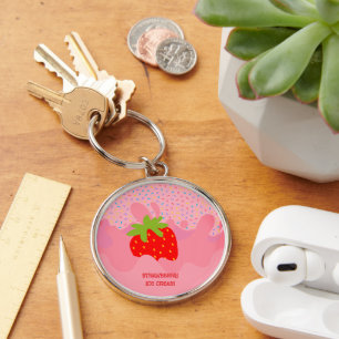 Dessert, Strawberry Ice Cream, Rainbow Sprinkle Key Ring