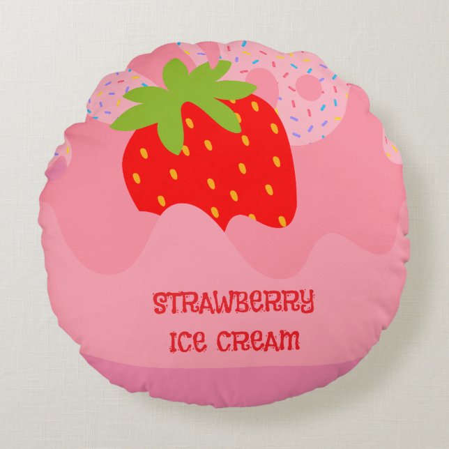 Dessert, Strawberry Ice Cream, Rainbow Sprinkle Round Cushion (Front)
