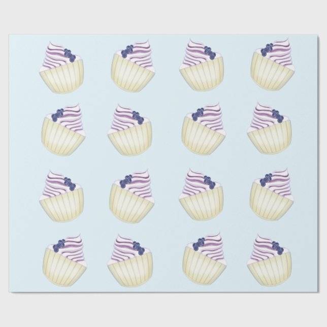 Dessert with blueberries on a blue background wrapping paper (Seam)