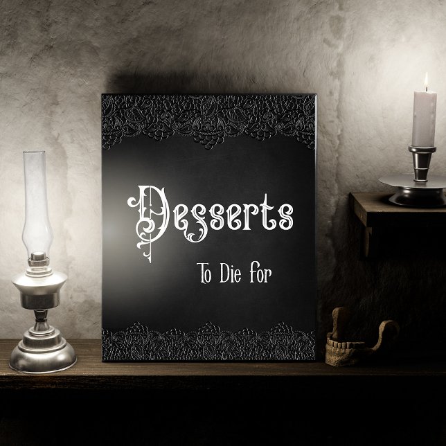 Desserts Black Lace Gothic Wedding Table Sign Plaque (Creator Uploaded)