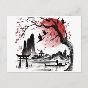 Dessin paysage Japon Postcard