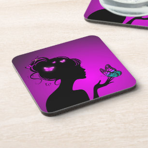 Dessous-de-verre La femme papillons violets Coaster