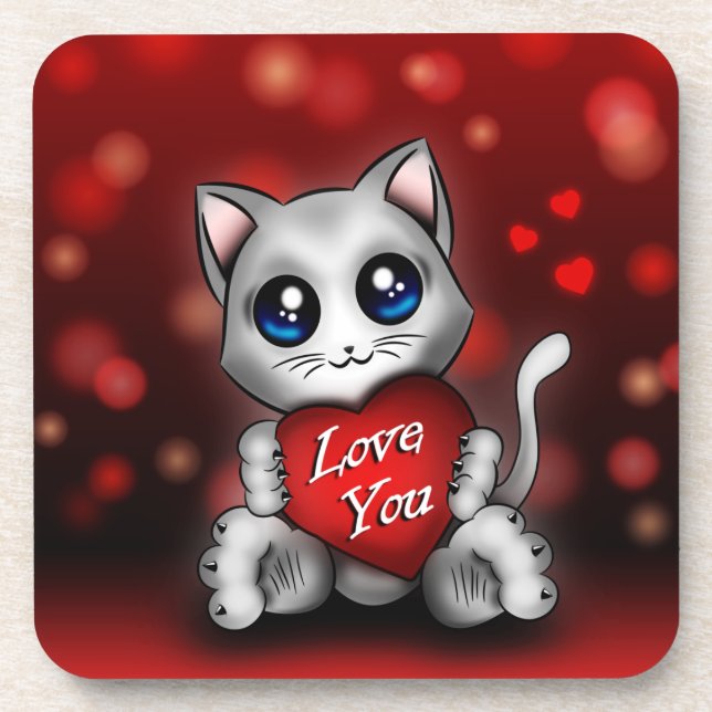 Dessous-de-verre Le chaton t'aime Coaster (Front)