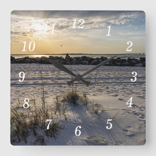 Destin Beach Florida Jetty Sunset Wall Clock (Front)