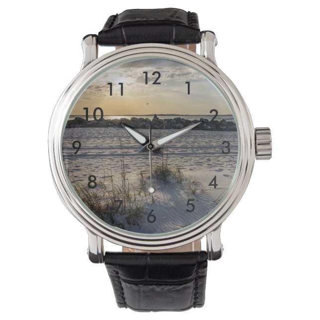 Destin Beach Florida Jetty Sunset Wrist Watch (Front)