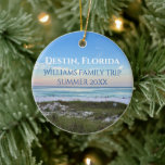 Destin Florida Beach Custom Family Trip Christmas Ceramic Tree Decoration<br><div class="desc">This picturesque beach Christmas ornament from Destin Florida features the gorgeous pink and orange sunset gently touching the ocean waves above the sand and sea grass. Lovely seaside keepsake souvenir with personalised trip date and family last name for your favourite vacation spot.</div>