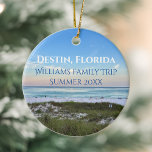 Destin Florida Beach Custom Family Trip Christmas Ceramic Tree Decoration<br><div class="desc">This picturesque beach Christmas ornament from Destin Florida features the gorgeous pink and orange sunset gently touching the ocean waves above the sand and sea grass. Lovely seaside keepsake souvenir with personalised trip date and family last name for your favourite vacation spot.</div>