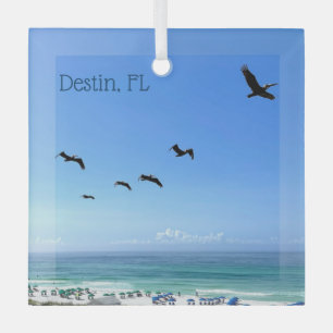 Destin Florida Beach Pelicans Christmas Glass Tree Decoration