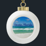 Destin Florida Blue Beach Ocean Waves Photograph Ceramic Ball Christmas Ornament<br><div class="desc">A beautiful beach photograph taken in the ideal vacation destination of Destin,  Florida. The gorgeous green waters of Sandestin wash up to the sandy seashore underneath serene blue skies to make the perfect scenic vacation photo. Commemorate your tropical vacation with this lovely gift.</div>