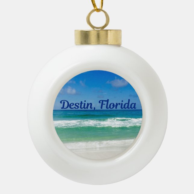 Destin Florida Blue Beach Ocean Waves Photograph Ceramic Ball Christmas Ornament (Front)