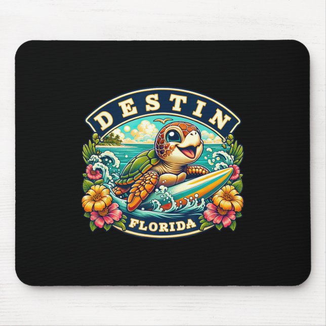 Destin Florida Cute Sea Turtle Surfing  Mouse Pad (Front)