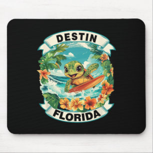 Destin Florida Cute Sea Turtle Surfing Summer Vaca Mouse Pad