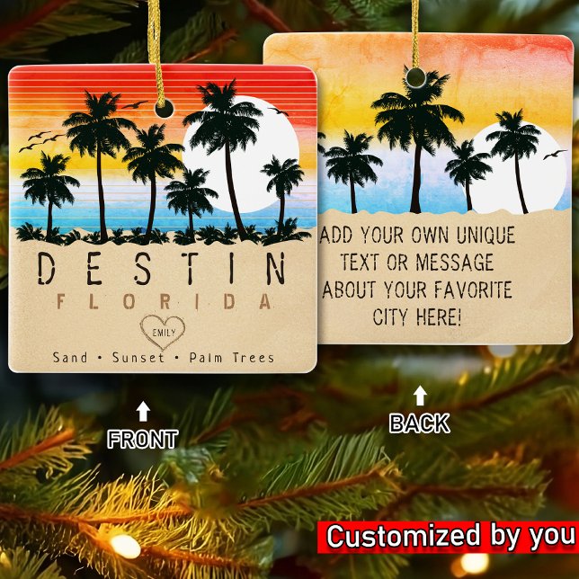 Destin Florida Retro Sunset Palm tree 60s Ceramic Ornament (Creator Uploaded)