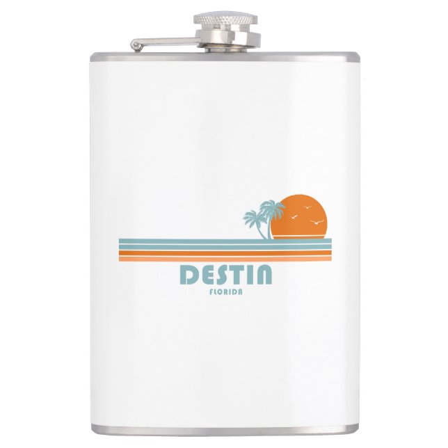 Destin Florida Sun Palm Trees Hip Flask (Front)