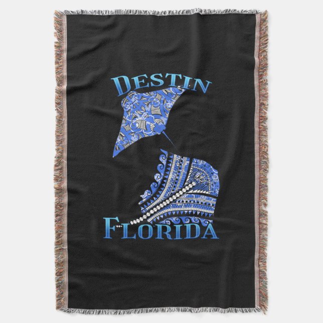 Destin Florida Vacation Tribal Stingray Throw Blanket (Front Vertical)