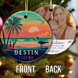 Destin Florida Vintage Seagull Sunset Souvenirs Ceramic Tree Decoration<br><div class="desc">Destin Beach Florida Vintage Seagull Retro Palm Trees 60s Souvenirs. Sunset design with your favourite Florida beach and sea, suitable for Florida beach Towns lovers especially those who love Destin Beach. - Ad a photo on the back with the easy to use template. - - You can customise and modify...</div>
