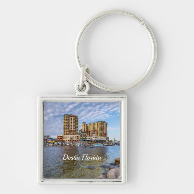 Destin Harbour Boardwalk Square Keychain (Front)