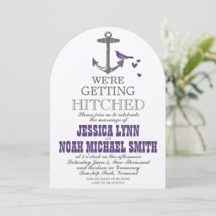 Destination Beach Cute Purple Bird Grey Anchor Invitation
