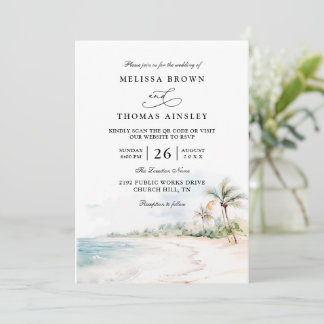 Destination Beach Elegant Modern QR Code Wedding Invitation