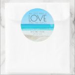 Destination Beach Wedding Classic Round Sticker<br><div class="desc">Seal your favours, invitations, or welcome bags with a sweet coastal touch using these Destination Beach Wedding Classic Round Stickers. Featuring the charming phrase “All you need is love and the beach” and customisable with your names and wedding date, these stickers are the perfect blend of personal and playful. Whether...</div>