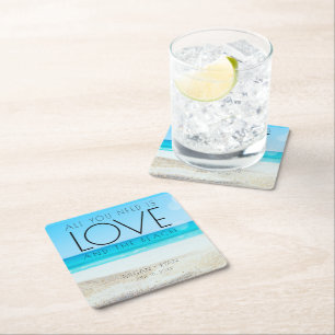 Destination Beach Wedding Square Paper Coaster