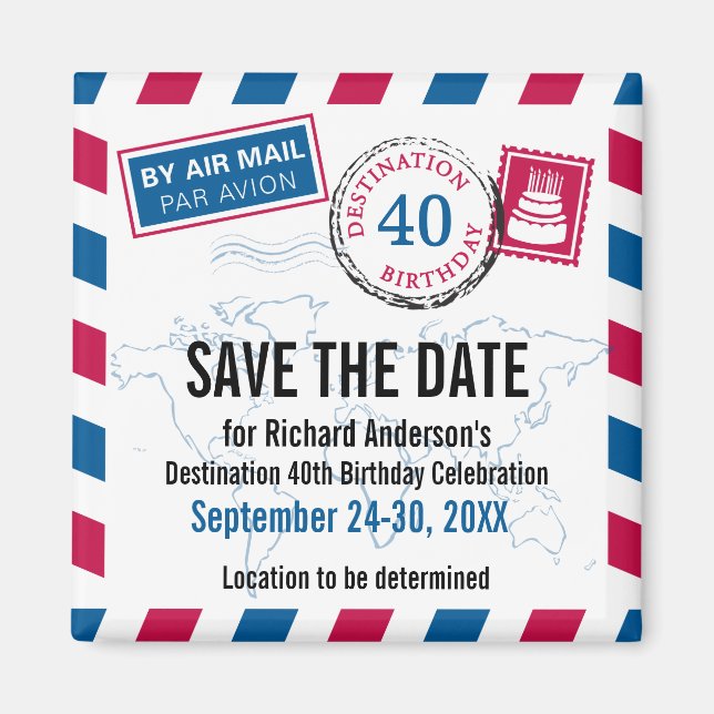 Destination Birthday Airmail Save the Date Magnet (Front)