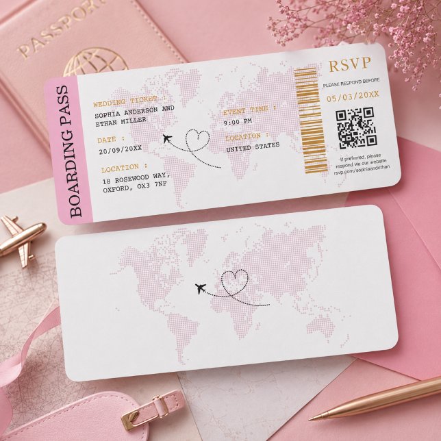 Destination Boarding Pass Plane Ticket Wedding Invitation (Creator Uploaded)