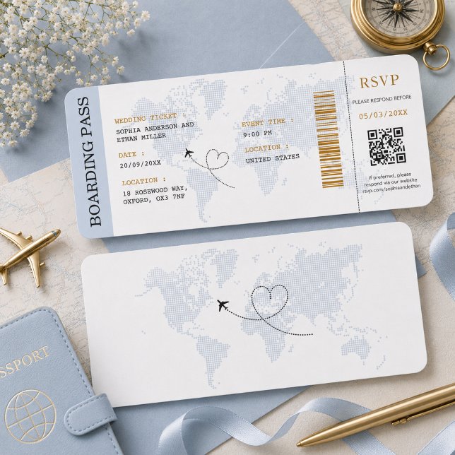 Destination Boarding Pass Plane Ticket Wedding Invitation (Creator Uploaded)