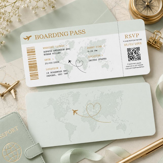 Destination Boarding Pass Plane Ticket Wedding Invitation (Creator Uploaded)