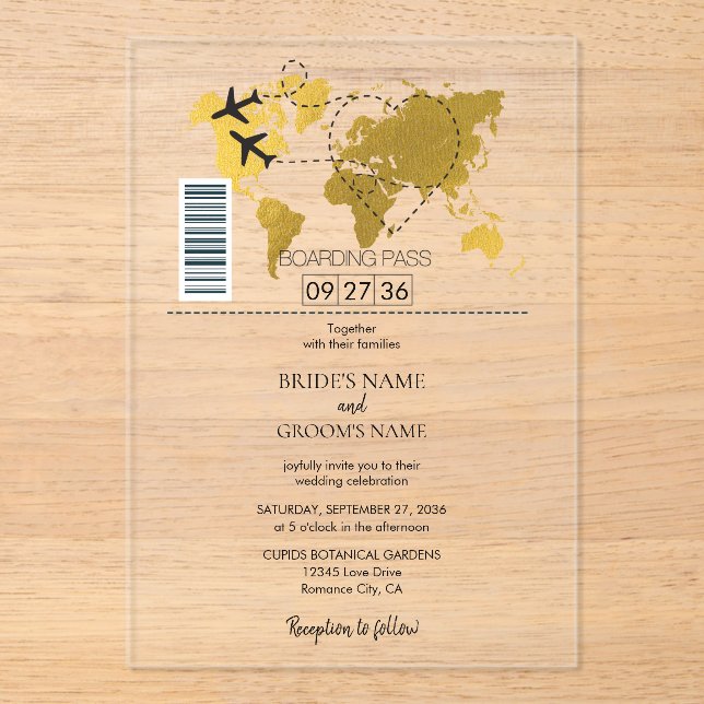 Destination Boarding Pass Wedding Acrylic Invitations (Front)